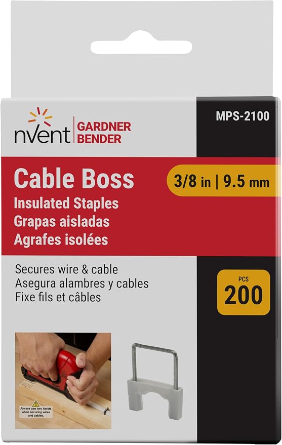 Gardner Bender MPS-2100 Cable Boss Staple, ⅜ Inch., Secures: Coax: RG-6, Voice/Data: CAT 6, (NM) Non-Metalic 14/2, 14/3, 12/2, White, 200 count (Pack of 1)