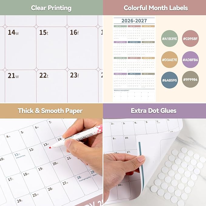 GuassLee Large Yearly Wall Calendar 2026-2027, Full Year Calendar One Page, Jun. 2026- May 2027, Annual Wall Calendar 2026, 24"X 48" Wall Calendar 2026 Large with Foam Stickers