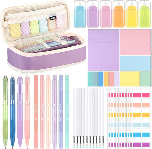38 Pcs Aesthetic Office Supplies with Pen Case Sticky Notes Gel Pens Highlighters Correction Tapes Stationery Kit for Office Work Coworkers(Candy Color,Cute)
