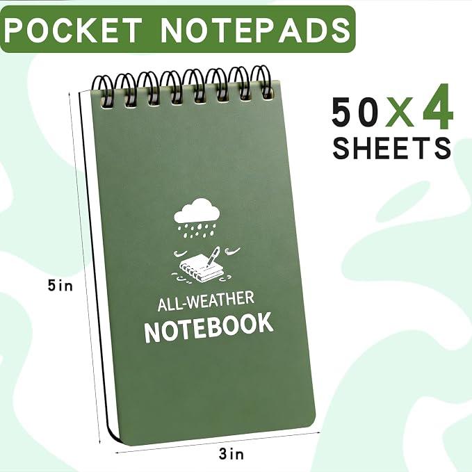 Waterproof Notebook, 4 Pack Pocket Notepad, 3" x 5" Top-Spiral Weatherproof NotePad, All Weather Police Pocket Notebook Mini Memo Steno Note Pads for Outdoor Office School Recording, Multicolor