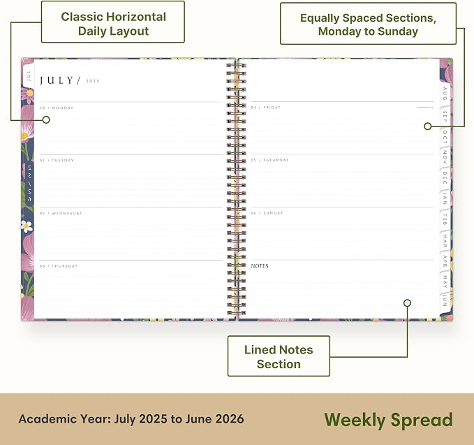 Blue Sky 2025-2026 Weekly & Monthly Academic Planner, 8.5"x11", Gail | July 2025 - June 2026, Flexible Cover From Recycled Plastic, Wirebound, Laminated Tabs, Storage Pocket, Academic Year