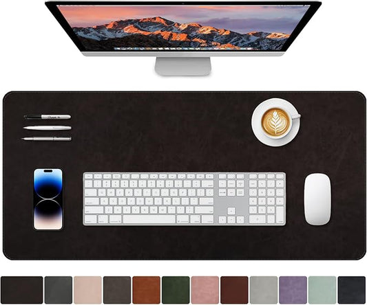 CHEERYGOO Leather Desk Pad Protector, Mouse Pad, Office Desk Mat, Non-Slip PU Leather Desk Blotter, Laptop Desk Pad, Waterproof Desk Writing Pad for Office and Home 36"x17" XL Black