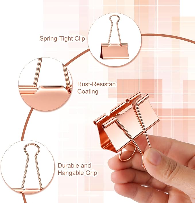 Frienda 12 Pack 2 Inch Extra Large Binder Clips Big Paper Clamps Metallic Large Paper Clips with Grip Reusable Office Organization Supplies for School Office Home (Rose Gold)