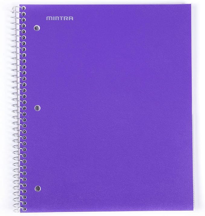 Mintra Office Durable Spiral Notebooks, 1 Subject, (Teal, Purple, White, College Ruled 3 Pack), 100 Sheets, Poly Pocket, Moisture Resistant Cover, School, Office, Business, Professional