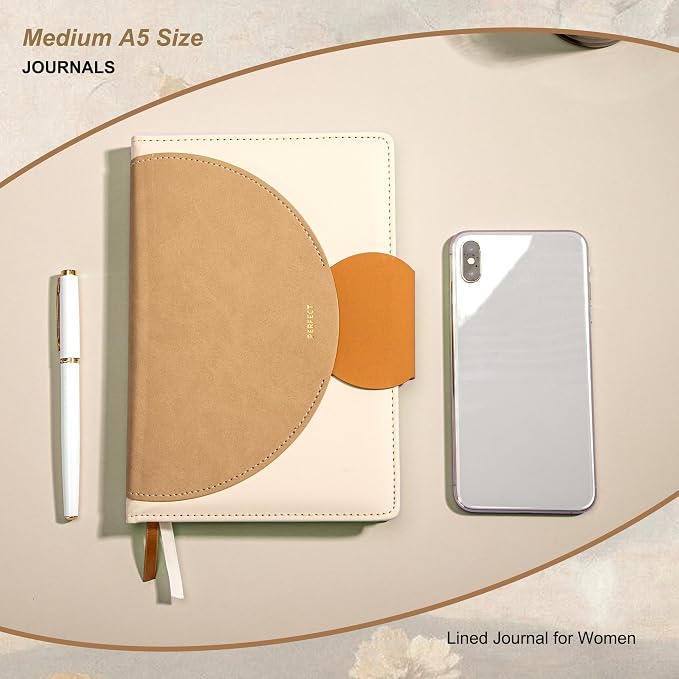 CAGIE Lined Journal for Women, 100GSM Leather Journals for Writing with Buckle Closure,A5 Hardcover Diary Journaling Notebooks for Business Work School Note Taking 5.9" x8.5 (Brown x 2)