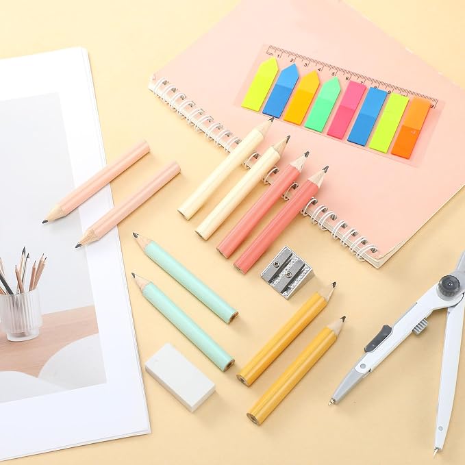 Marspark 30 Pcs Short Triangular Fat Pencils Bulk First Day of School 3.5 Inch Wooden Jumbo Pencils with Sharpener and 2 Erasers for Preschoolers, Kindergarten, Toddlers, Beginners(Lively Colors)