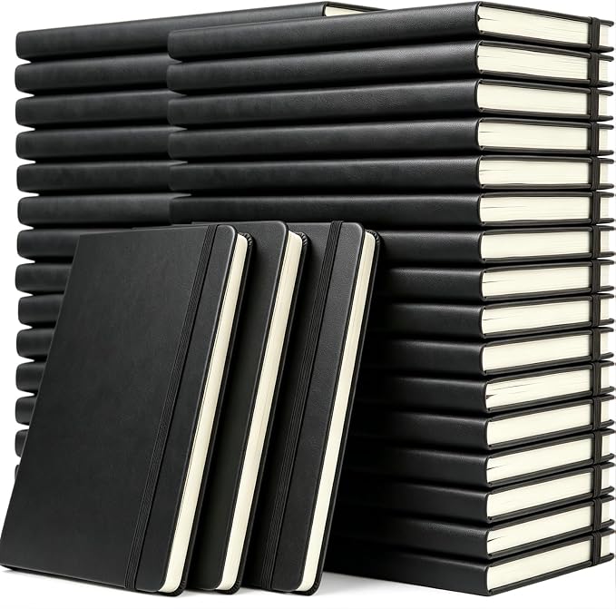 36 Pack Pu Leather Lined Journal Notebooks, A5 Executive Notebooks Bulk, 5.5 x 8.3 Inch Hardcover Notepad for Business Office School (black)