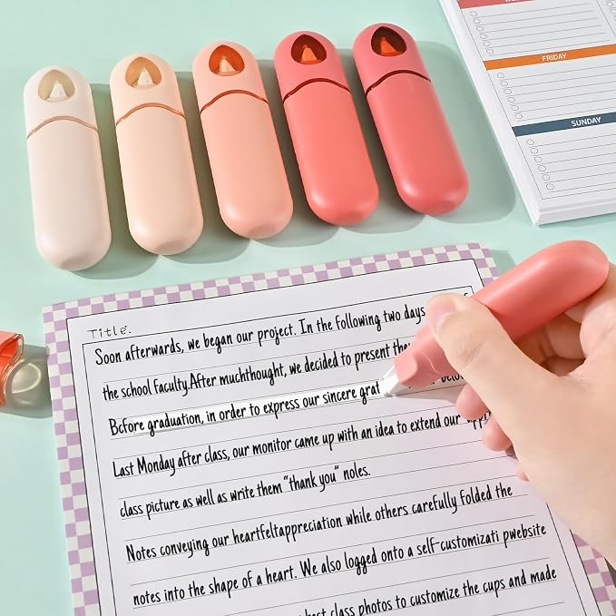 Temiary 12Pcs Cute White Correction Smooth Pull Out Tape, 1/5 x 236in Pink | Easy to Use White Correction Pens, Smooth Writing & Aesthetic Office School Supplies