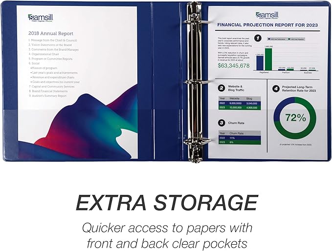 Samsill Durable 1.5 inch 3 Ring Binder, D Ring Binder, 100% Recycled Chipboard, Blue