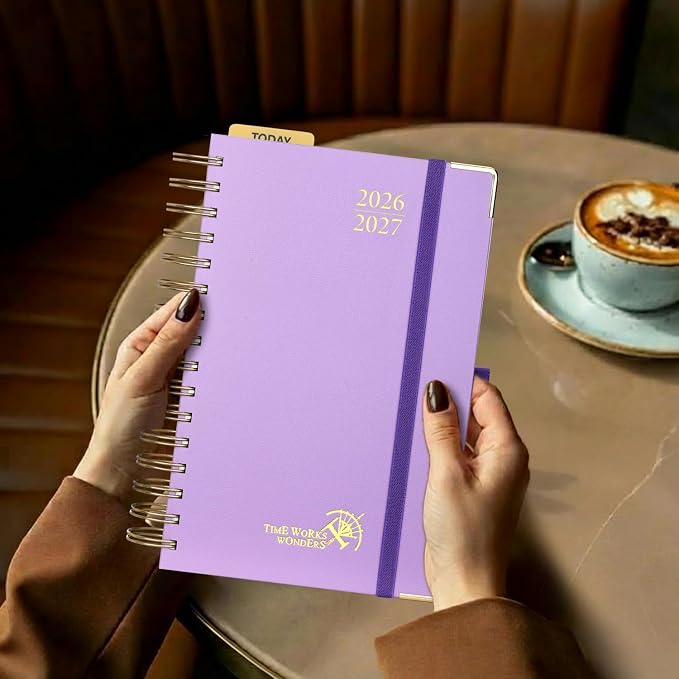 POPRUN 2026-2027 Daily Planner One Page Per Day, 5.75" x 8.5", Academic Daily Calendar Book with July 2026 to June 2027, Hardcover Appointment Book with Hourly Time Slots, Spiral Bound, Monthly Tabs - Navy Blue