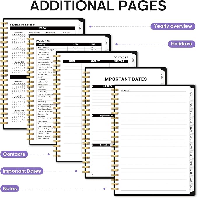 Planner 2026-2027, Academic Year Monthly and Weekly Calendar Planner, Jul 2026 - Jun 2027, Hardcover Teacher Student Planning Agenda book with Tabs, Perfect for School Office Supplies, 6.3" x 8.5" - Nocturne Blooms