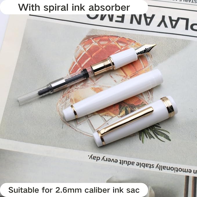 82 Fountain Pen - Iridium Medium Nib with Ink Converter | Acrylic Material Pen Barrel,Porcelain White,Gold Trim