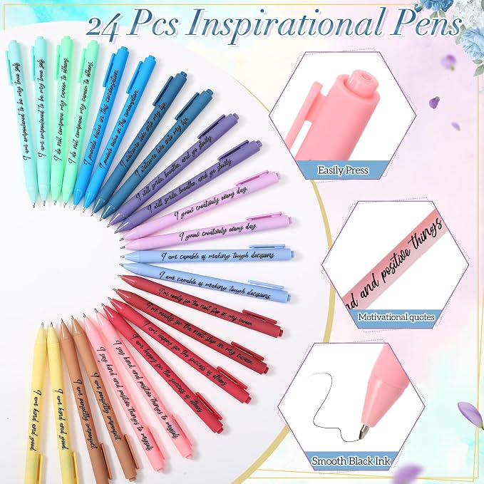 Mooliwe 48 Pcs Positive Affirmation Gift Set Gratitude Notebooks with Pens Small Bags Motivational Encouragement Notepads Daily Affirmations Journal for Women Stress Relief Self Care (Watercolor)