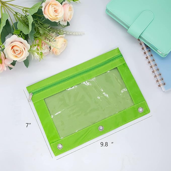 Pencil Pouch for 3 Ring Binder, Large Pencil Case with Clear Window, Metal Zipper Binder Pencil Pouches Fit Standard Binders, Durable Organizer for Office School Supplies 10Pack