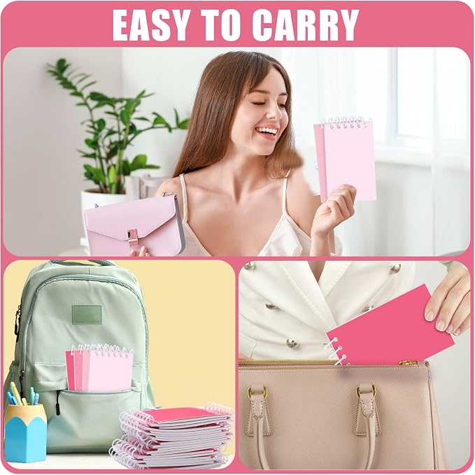 Epakh 24 Pcs Student Gift Bulk Pocket Spiral Notebook Memo Pads Mini Blank Pocket Notebooks 20 Sheets Per Notebook for School Classroom Home Office Nurses(Pink)