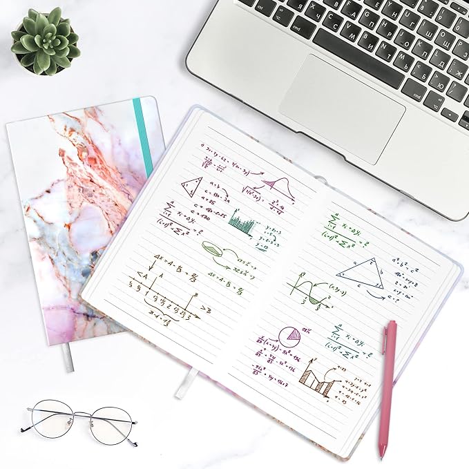 Lined Journal Notebook, Marble Hardcover, Medium 5.7 x 8.4 in, 160 Pages Thick Paper, Cute Aesthetic A5 College Ruled Notebook for Journaling Writing Work Office School Men Women, Pink Ink