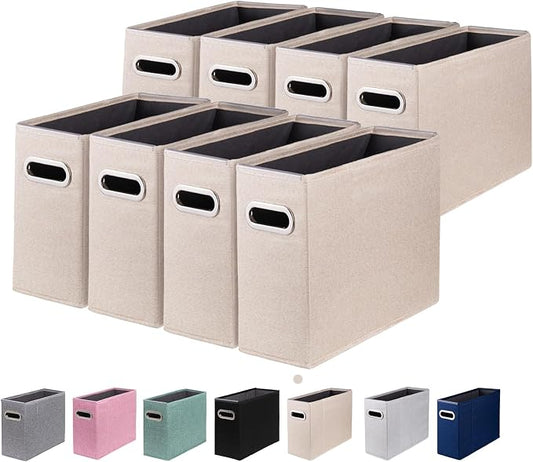 8 Packs Letter Size File Organizer, File Folders Organizer, Fabric Storage Box, Collapsible Paper Organizer with Metal Handle, Smooth PVC Rails, Only Box (Beige)