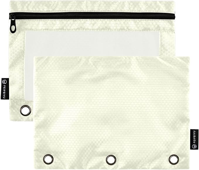 Gredecor Binder Pencil Pouch 3 Ring Beige Zipper Pencil Pouches Case 2 Pack Clear Binder Organizer for School Office