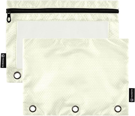 Gredecor Binder Pencil Pouch 3 Ring Beige Zipper Pencil Pouches Case 2 Pack Clear Binder Organizer for School Office