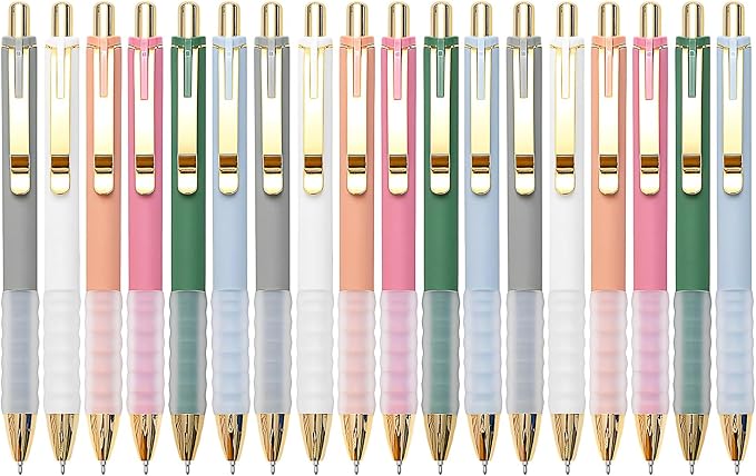 Linbsunne Ballpoint Pens Black Medium Point 1mm with Super Soft Grip Ball Point Pen for Men Women Retractable(gold-18 pcs)