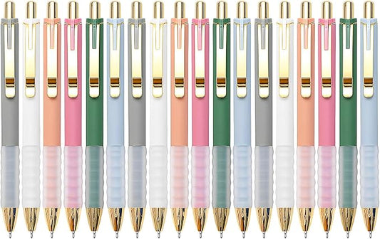 Linbsunne Ballpoint Pens Black Medium Point 1mm with Super Soft Grip Ball Point Pen for Men Women Retractable(gold-18 pcs)