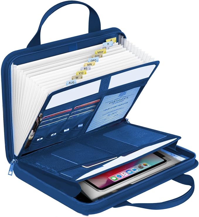 onvvippiv File Organizer Fireproof Expanding Accordion File Folder | Document Organizer Holder Storage Box Bag with Zipper Labels 13 Pockets for Business Office Receipt Home Travel