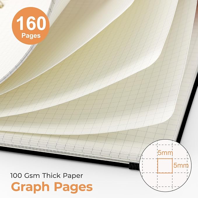 AHGXG Graph Grid Paper Notebook, 160 Pages, A5 Medium Size (5.7'' x 8.3'') | 5 Squares per Inch, Hardcover, 100 GSM Thick Paper, for School, Students, Math, Engineering (Colourful Tree)