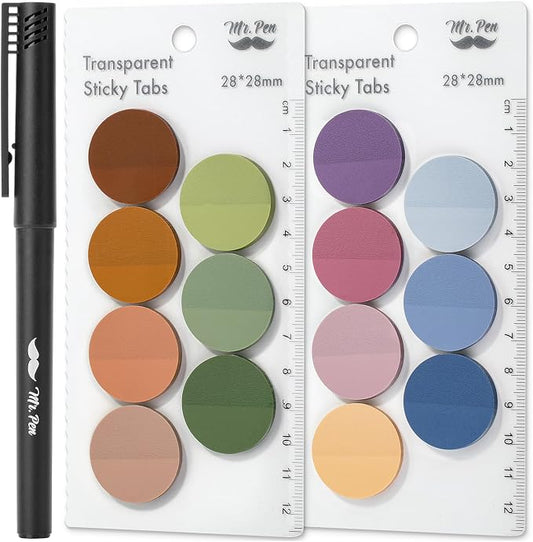 Mr. Pen- Round Transparent Sticky Notes, 1.1” Diameter, 14 Pads, 560 Sheets | Colorful, Water-Resistant See-Through Sticky Notes & Fineliner, Smooth Writing, Note Tabs for Bible Journaling, Studying
