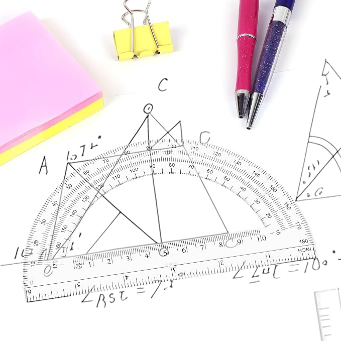 Unjoo Plastic Protractor 6 Inch Math Protractors 180 Degrees, 2 Pack (Blue) | Transparent Protractor for Geometry Classroom Student School, Office Supplies