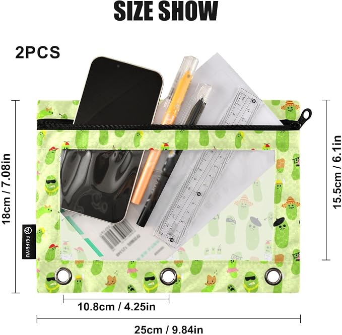 Pickles Pencil Pouches for 3 Ring Binder 2 Pack | Binder Pencil Case With Zipper Reinforced GrommetsPencil Bags for Office Organizers