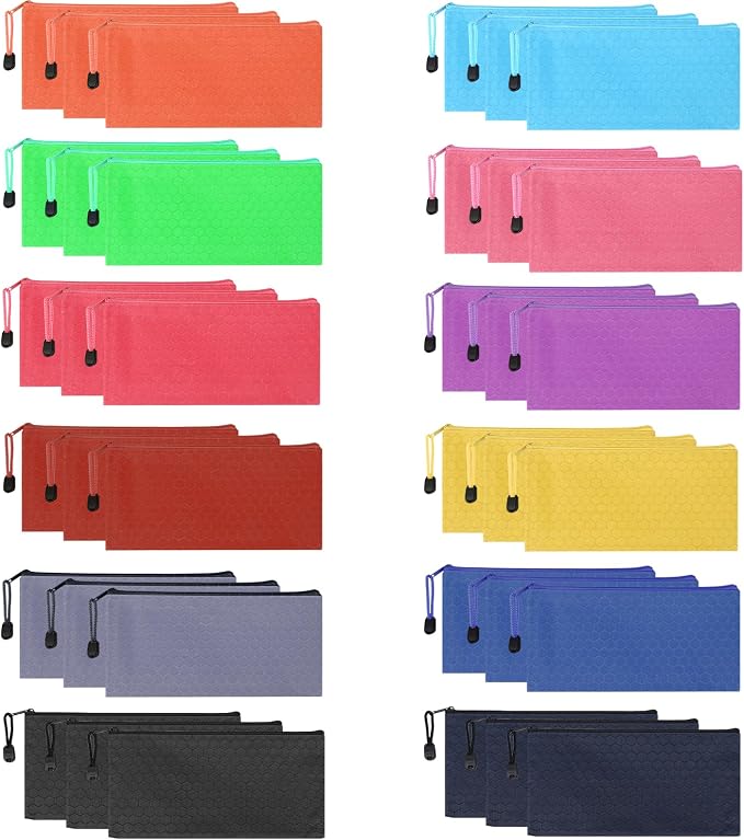36pcs Pencil Pouch Bulk,Zipper Pouches,Waterproof Pencil Bags, Small Organizing Bags in 12 Colors for Classroom,Office Supplies Storage and Travel Accessories