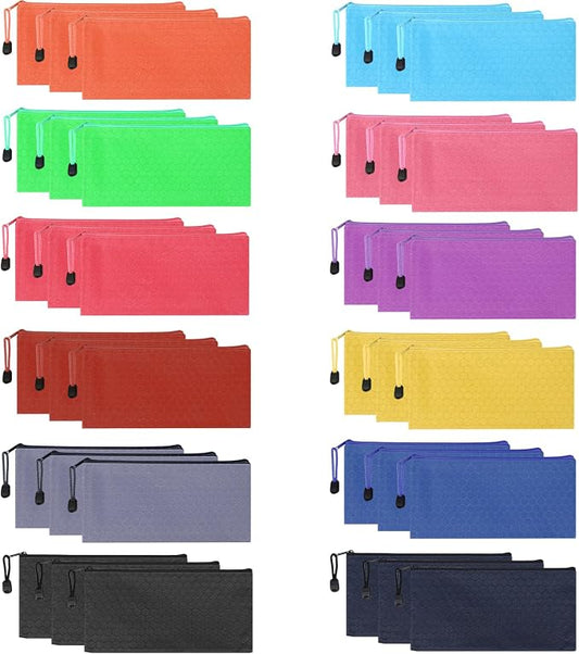 36pcs Pencil Pouch Bulk,Zipper Pouches,Waterproof Pencil Bags, Small Organizing Bags in 12 Colors for Classroom,Office Supplies Storage and Travel Accessories