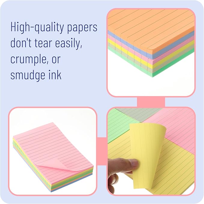 Mr. Pen- Lined Sticky Notes, 4" x 6", 6 Pads, 45 Sheets/Pad | Sticky Notes with Lines, Ruled Post Stickies, Memo Pads, Self-Stick Note Pad for Office, School, Home, Study