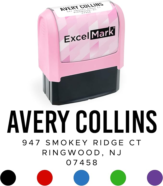 ExcelMark Address Stamp - Custom Return Address Stamp with Elegant Designs, Vibrant Colors & Patterns – Perfect for Mail, Invitations & Gifts (Pink, Urban Bold)