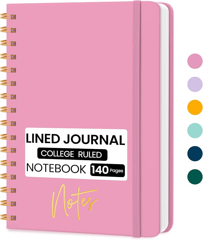 CICPAP Lined Spiral Journal Notebook, A5 College Ruled Notebook for Journaling, Note-Taking, and Daily Planning, Durable Hardcover with an Elegant Design, Rose Pink