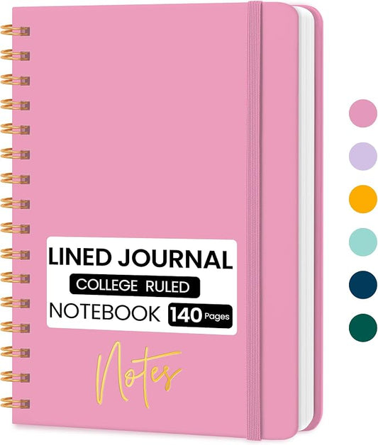 CICPAP Lined Spiral Journal Notebook, A5 College Ruled Notebook for Journaling, Note-Taking, and Daily Planning, Durable Hardcover with an Elegant Design, Rose Pink