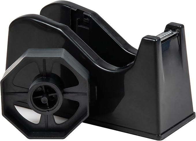 Desktop Tape Dispenser Adhesive Roll Holder (Fits 1" & 3" Core) with Weighted Nonskid Base (1P-Black)