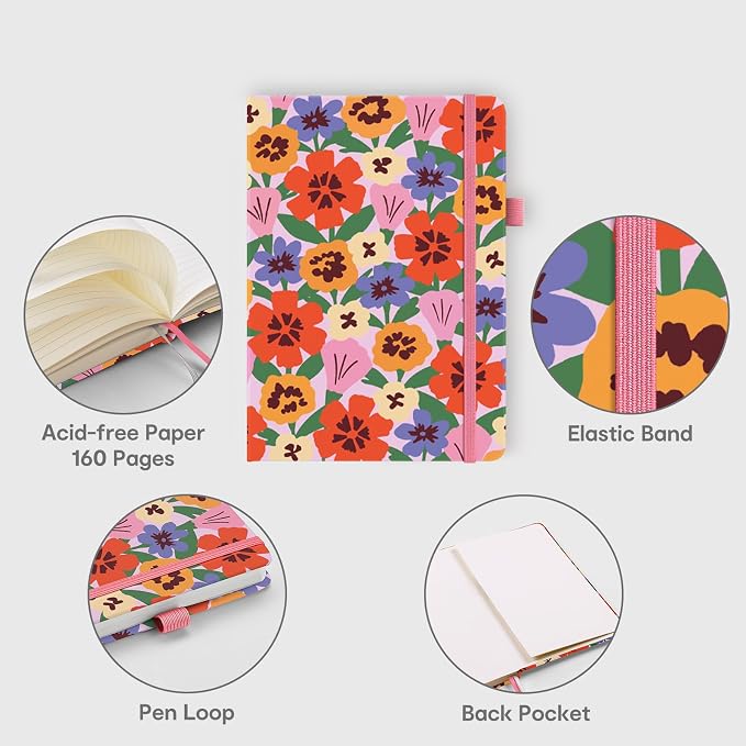 &And Per Se Lined Hardcover Notebook – A5 5.7"x8" College Ruled, 160 Pages, 100gsm Thick Paper – Aesthetic Journal for Women, Gift-Ready Planner, Everyday Writing Notebook (Elegant Florals)