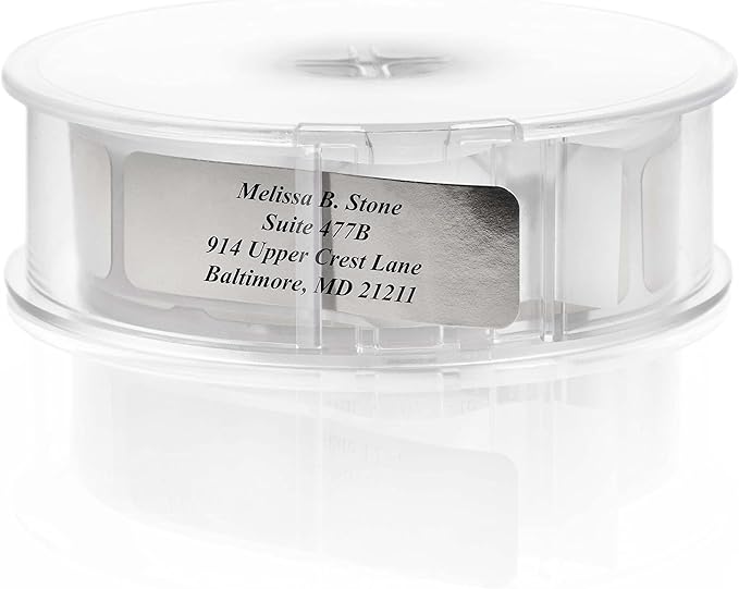 Silver Foil Personalized Return Address Labels with Elegant Dispenser - Roll of 500 Custom Stickers