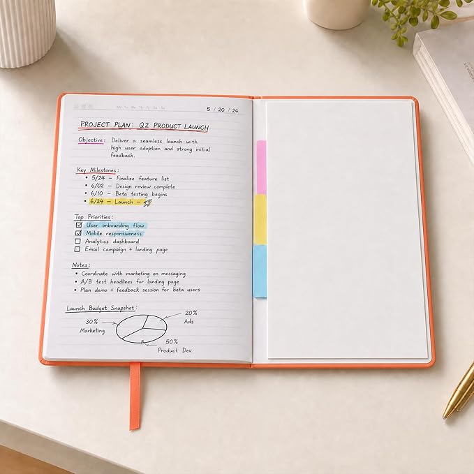 SUIN Hardcover-Journal-Notebooks, A5 Lined Journals Notebook for Writing 200 Pages, 8.2 x 5.5 inch, Classic Ruled Notebooks for Work/Travel/College (Orange- 1 Pack)