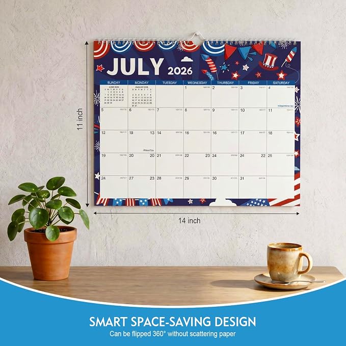 Comix 2026-2027 Wall Calendar, 18 Months Jul 2026 - Dec 2027 Monthly Planner, 120 GSM Thick Paper Lined Blocks, Hanging Calendar for Home Office Classroom, 14 x 11 Inch
