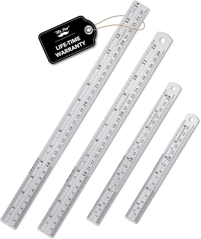 Mr. Pen- Metal Straight Edge Ruler, 4 pcs, 6", 8", 12", 14" | Stainless Steel Ruler Set, Imperial & Metric Measurements for Drawing, Home, Office, Engineering