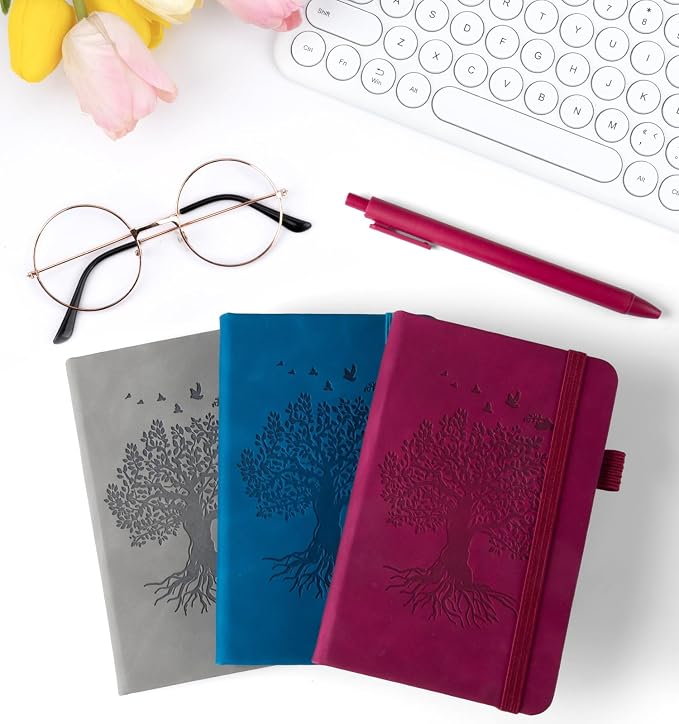 3 Pack Pocket Journaling Notebooks, A6 Small Notebook For Note Taking Journaling Notebooks Journals For Writing Mini Note Pads With Pen Holder 120 Pages 100 GSM Thick Paper(Wine, Navy, Charcoal)