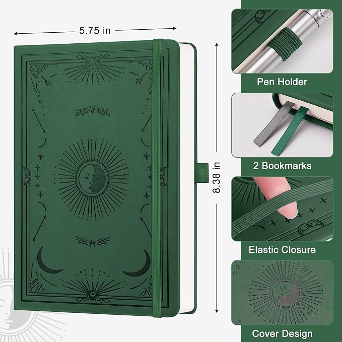 Blank Journal Notebook for Women Men, 192 Pages, A5 (5.7'' x 8.3'') | Hardcover Leather Notebook with 100GSM Thick Paper for Traveling, Sketching, Drawing, Painting (Dark Green)