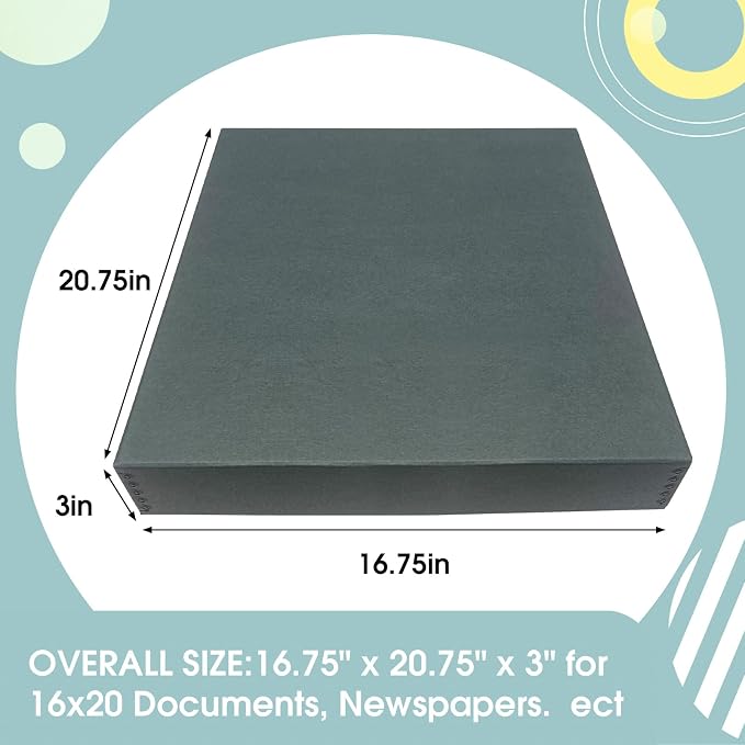 Golden State Art, Archival Storage Box, Gray, 16.75x20.75x3 Inch, Pack of 2 | Acid-Free Museum Box with Metal Edge Corner, for Storing Artwork Photos Documents Prints Arts And Crafts