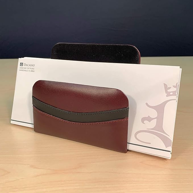 Dacasso Burgundy w/Black Trim Leather Luxury 8-Piece Desk Accessory Set - Blotter Pad/Mat & Desk Organization Essentials - Executive Decor and Surface Protector