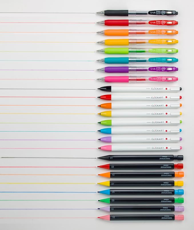 Zebra Pen Creative Essentials Clicking Set 24-Pack, Includes 8 CLiCKART Markers, 8 Colored Pencils and 8 Sarasa Clip Retractable Gel Pens, Assorted Ink Colors, Ideal For Bullet Journaling (76124)