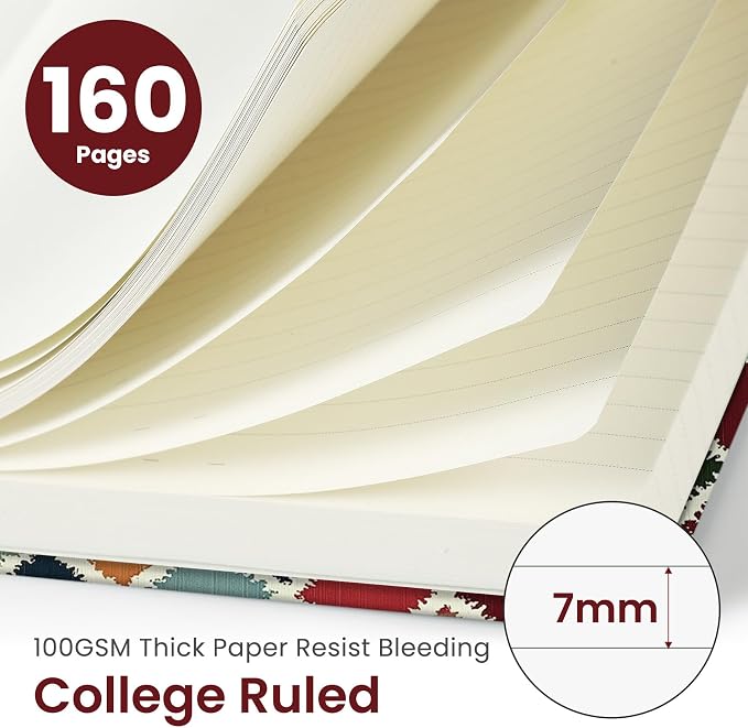 Taja Lined Journal Notebook for Women & Men, Hardcover Leather Journal for writing, A5 College Ruled Notebook for Work & Note Taking, Perfect for Office School Home Supplies, 160 Pages, Retro Argyle