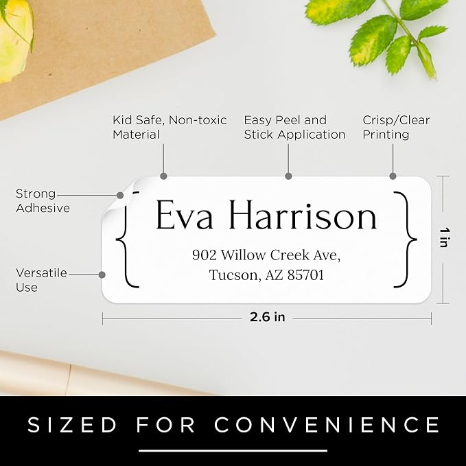 Personalized Return Address Labels, Custom Address and Name Mailing Labels for Envelopes & Branding- Basic Hooks 1x2.6 Inches Flat Sheet of 60-1200 Made in USA by My Sign Center