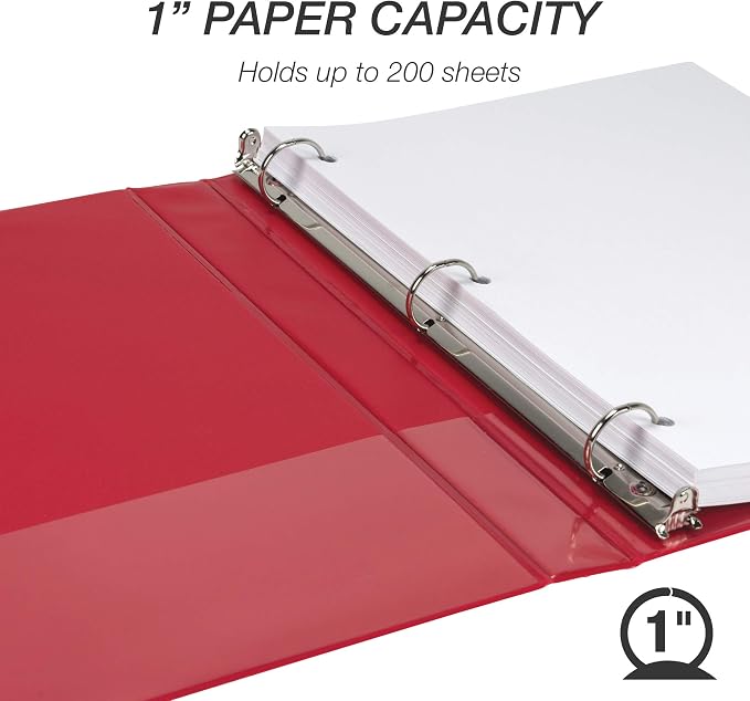 Samsill Durable 1 Inch Binder, Round Ring Customizable Clear View Binder, Red, 8 Pack (MP88433)